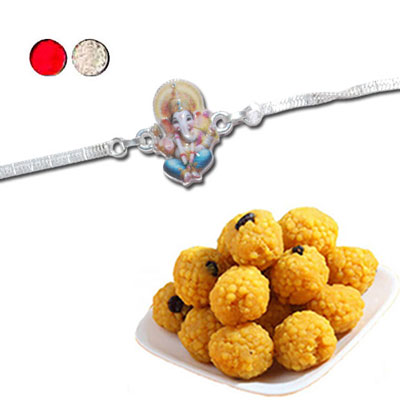 "Ganesh Rakhi - SIL-6220 A (Single Rakhi,500gms of Laddu - Click here to View more details about this Product
